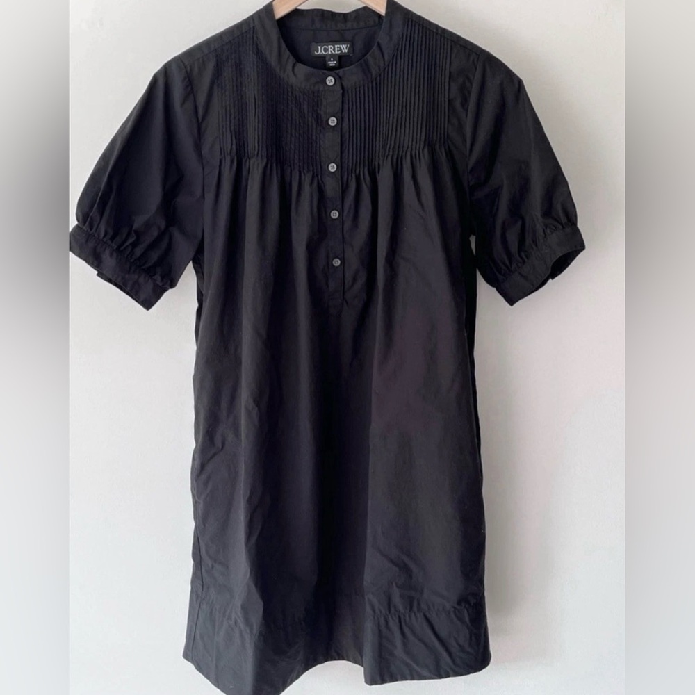 J. Crew Short Sleeve Mini Shirt Dress 100% Organic Cotton Poplin Black Small S